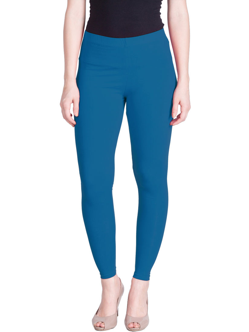 Lyra Blue Ankle Length Cotton Leggings 