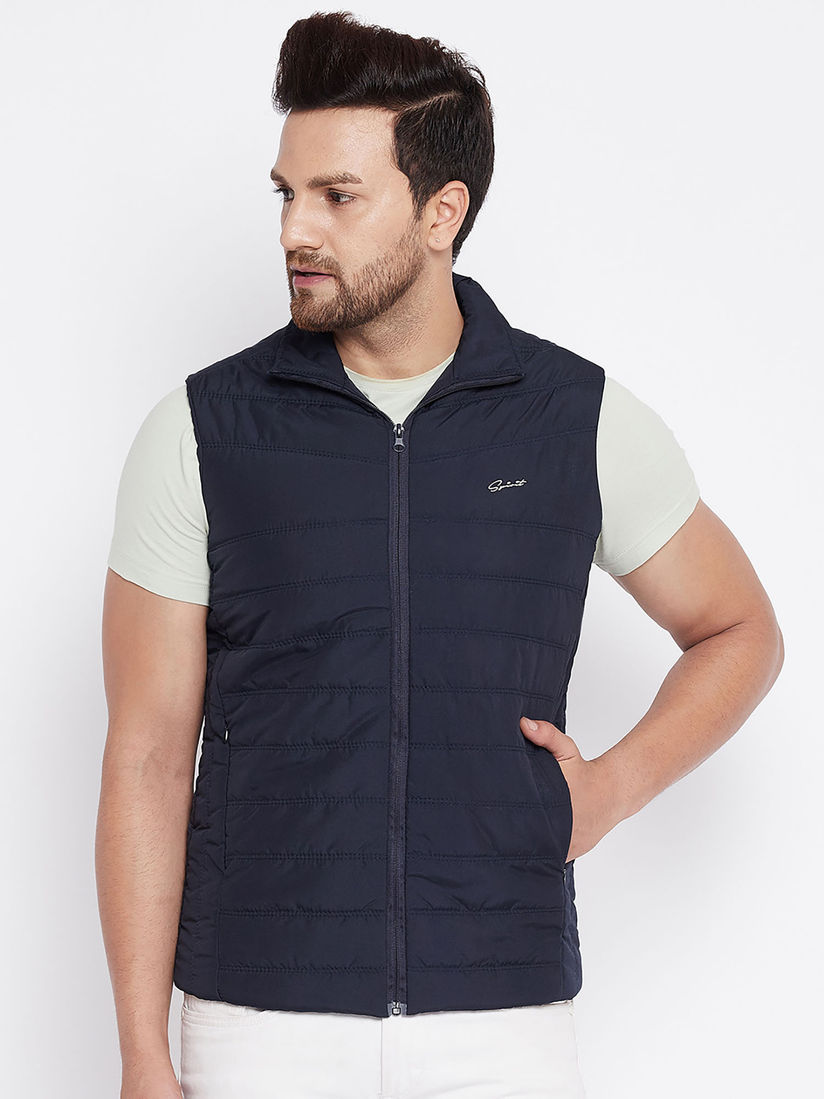navy sleeveless jacket