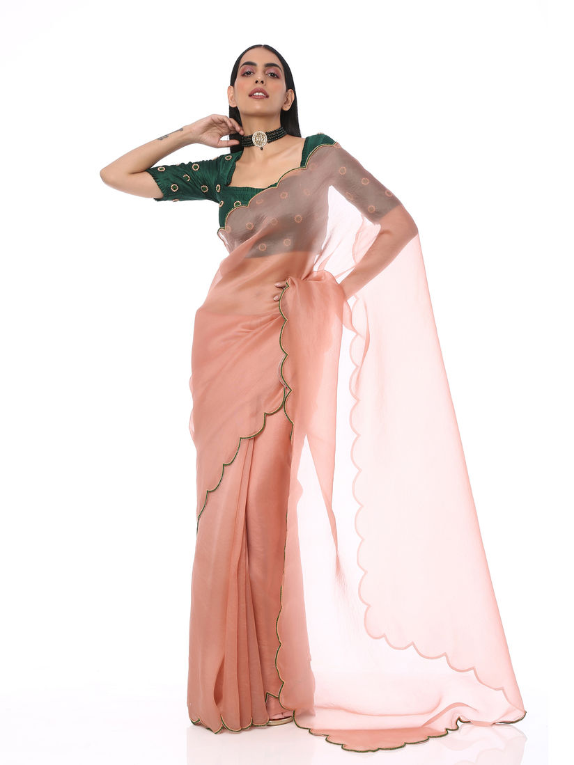 Contrast blouse for peach colour saree clearance