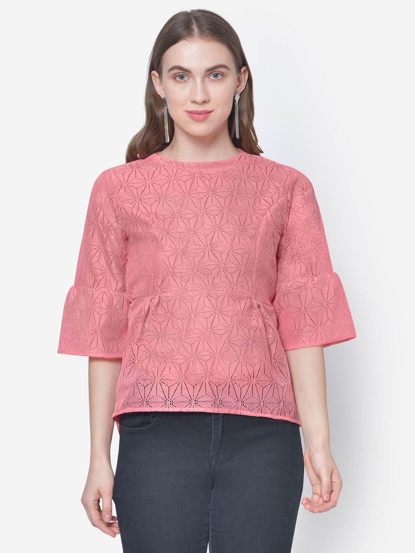 pink lace peplum top