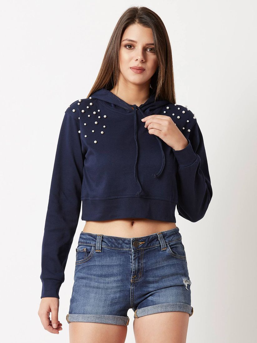 navy blue crop hoodie