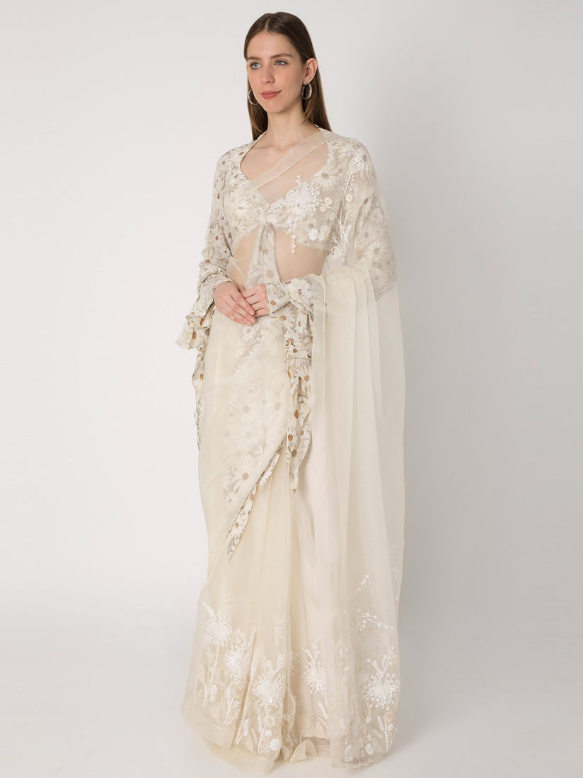Masaba Sarees Buy Masaba Ivory Organza Silk Saree With Ditsy