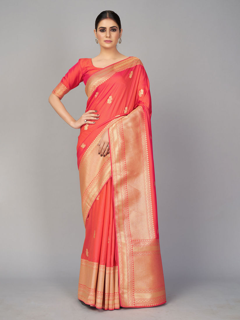 designer peach saree