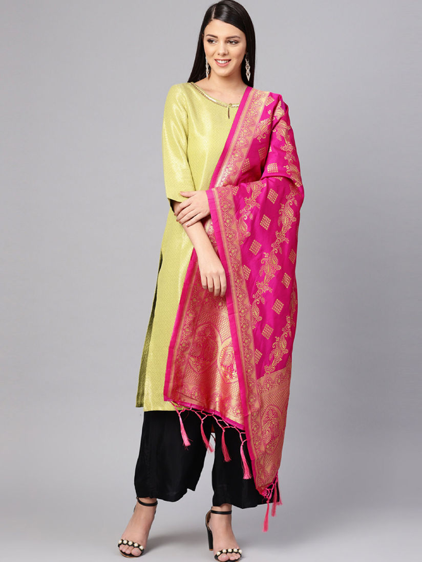 Monjolika Fashion Dupattas Buy Monjolika Fashion Rani Pink Color Woven Banarasi Dupatta Online Nykaa Fashion Kalamkari dupatta with mangalagiri plain cotton top with kalamkari patch and without bottom priced at rs 900 free shipping pun to book.