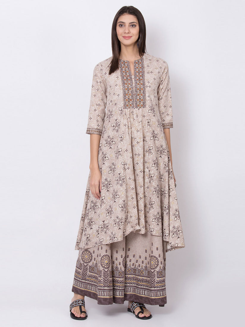 Biba beige printed kurta clearance