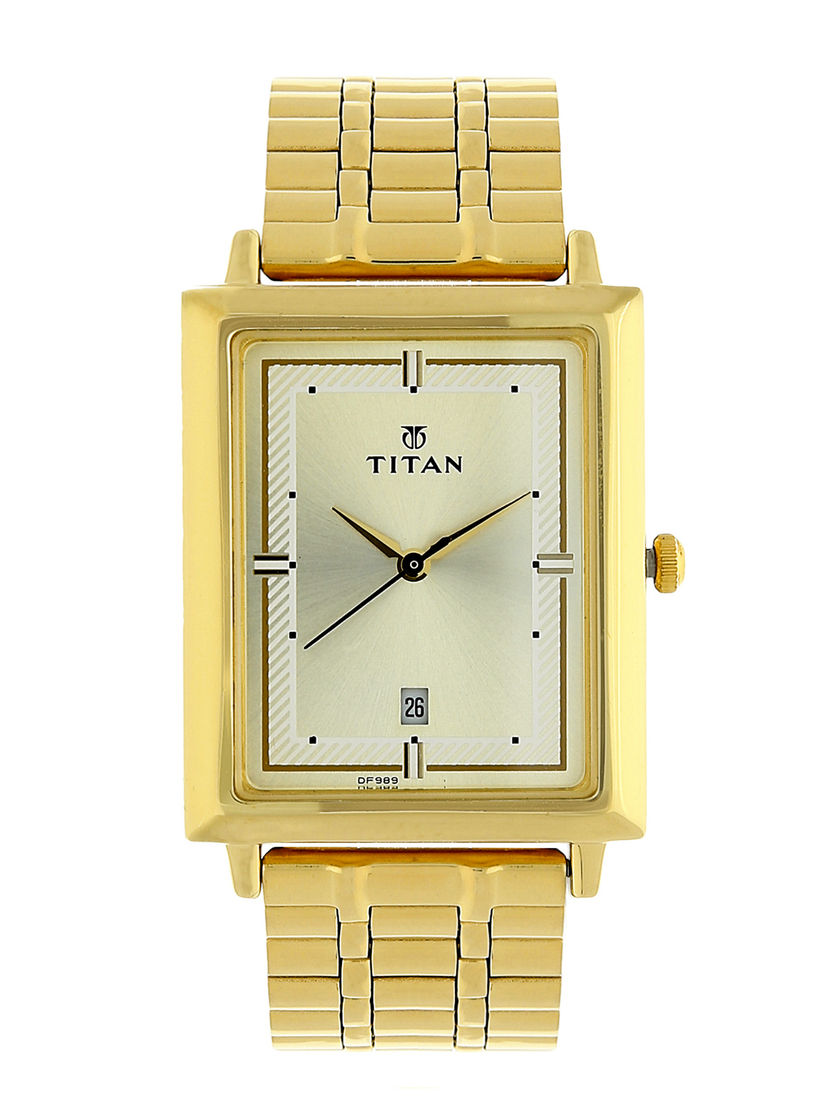 titan rectangular gold watches