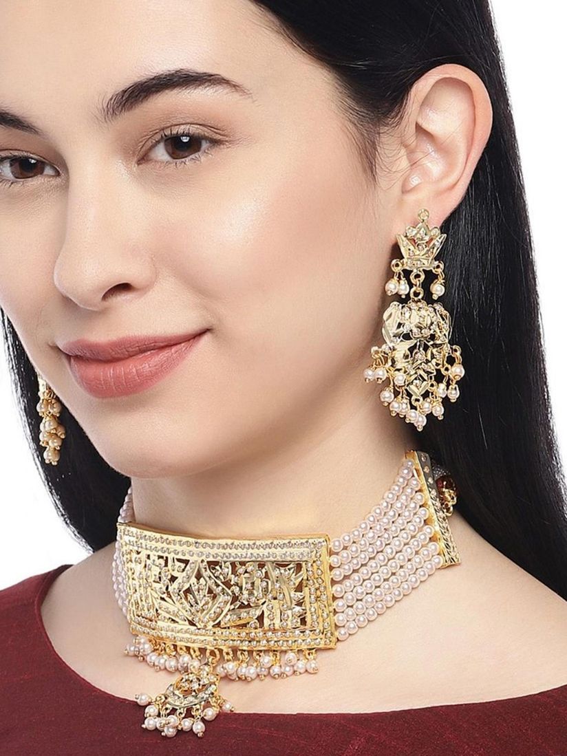Accessher Jewellery Sets Buy Accessher Gold Plated And Pearl Studded Jadau Choker Necklace With Earring Set Of 2 Online Nykaa Fashion The set comes with a gorgeous tikka and earrings earrings are about 1.5 long dark colors such as. accessher accessher gold plated and pearl studded jadau choker necklace with earring set of 2