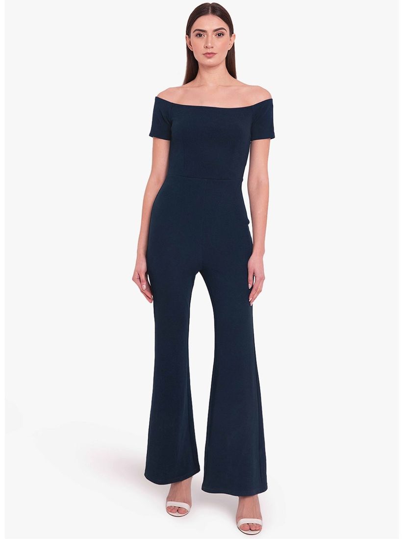 Navy blue off shoulder jumpsuit Clearance