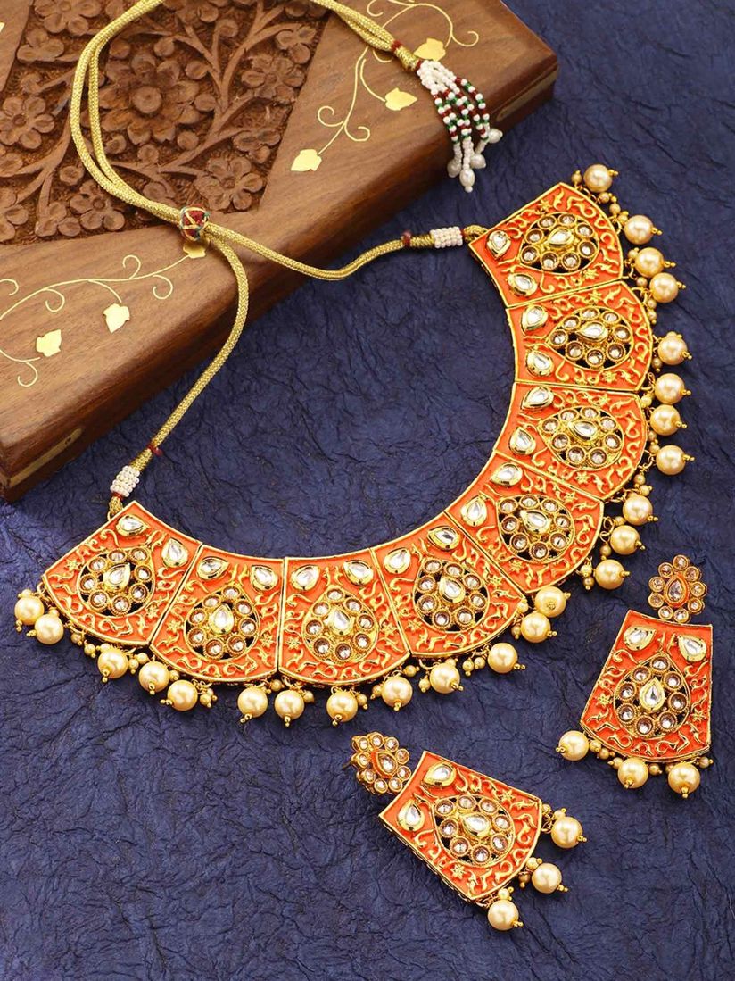 Peora Necklaces And Chokers Buy Peora Gold Plated Meena Work Choker Necklace Indian Traditional Jewellery For Women Online Nykaa Fashion