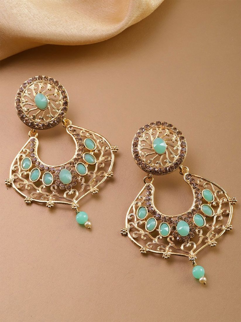 Priyaasi Earrings Buy Priyaasi Sea Green Stone Studded Beaded Drop Earrings Online Nykaa Fashion