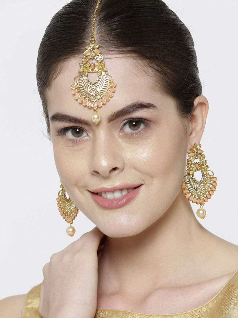 Priyaasi Jewellery Sets Buy Priyaasi Peach Stone Studded Maang Tika With Earrings Online Nykaa Fashion There are a lot of beautiful and intricate designs of maang tikkas , which have been the timeless classics in the world of traditional indian bridal jewellery. priyaasi peach stone studded maang tika with earrings