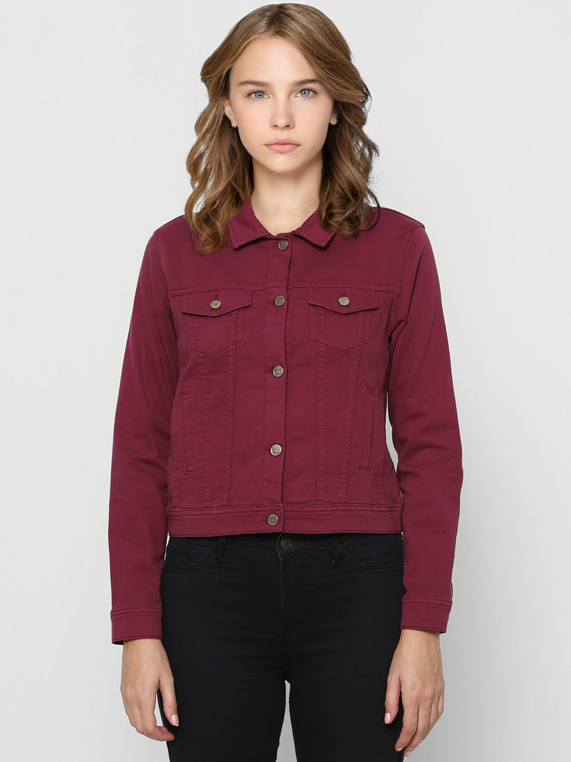 maroon denim jacket womens