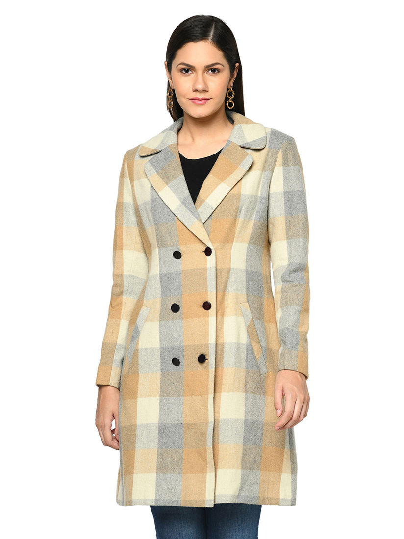 check wool coat womens