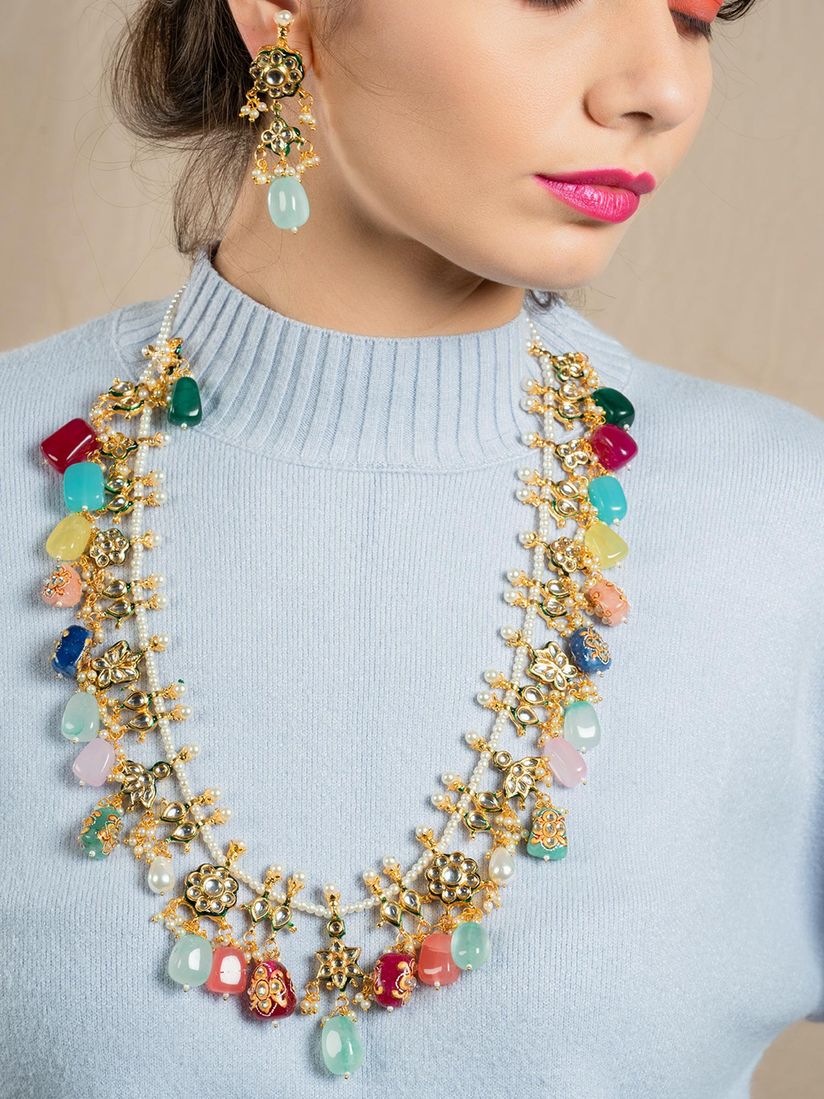 Odette Contemporary Buy Odette Multi Color Stone Enticing Long Onyx Necklace Set Online Nykaa Fashion