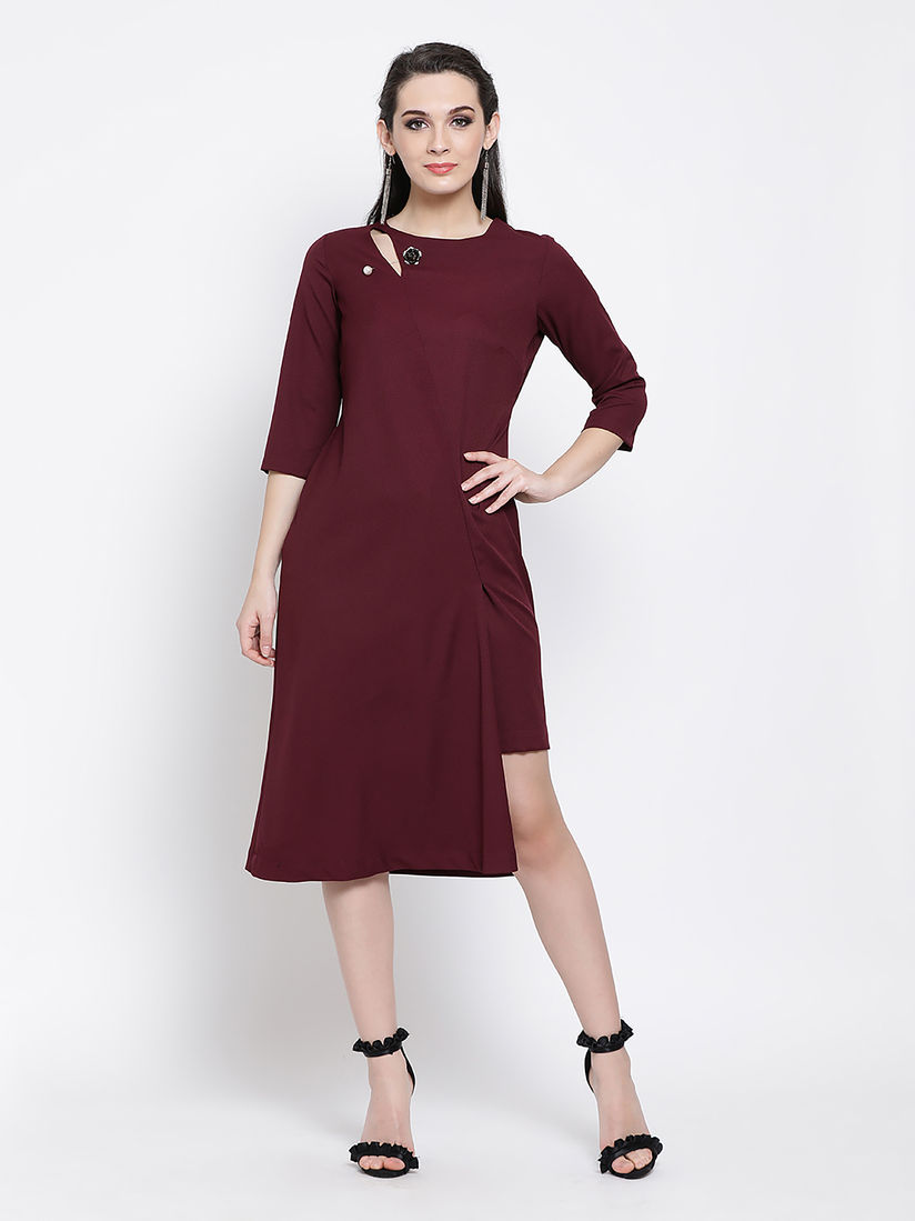 Office You Dresses Prune Shoulder Keyhole Office You Prune Shoulder Keyhole