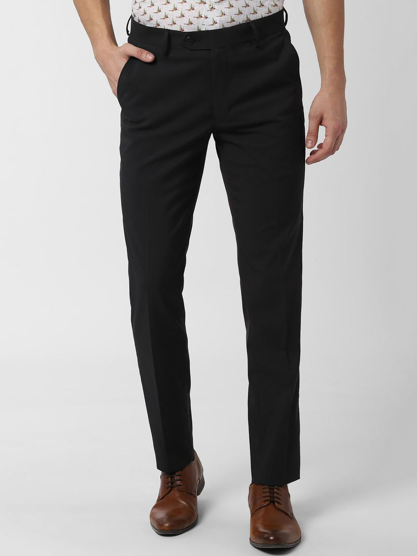 Peter England Black Textured Trousers 