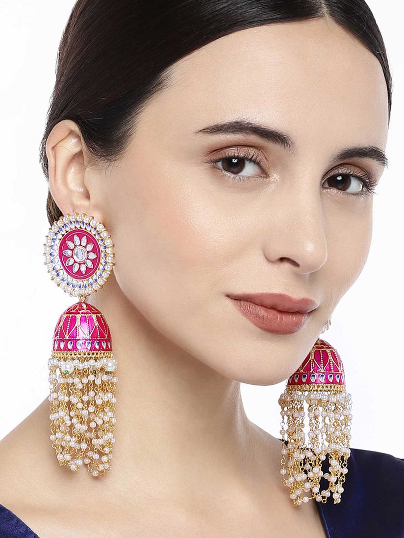 pearl hanging jhumkas