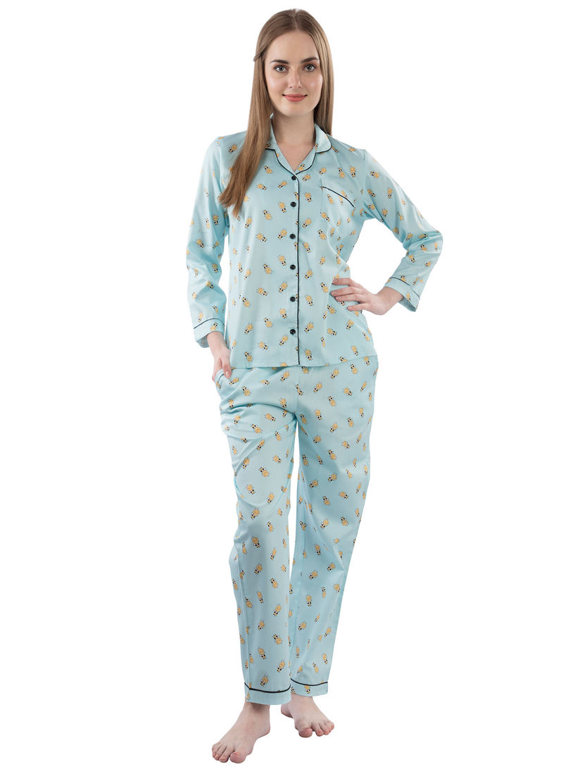 Pyjama Party Lingerie Pyjama Party Queen Bee Women S Cotton Pyjama Set Sky Blue Online Nykaa Fashion