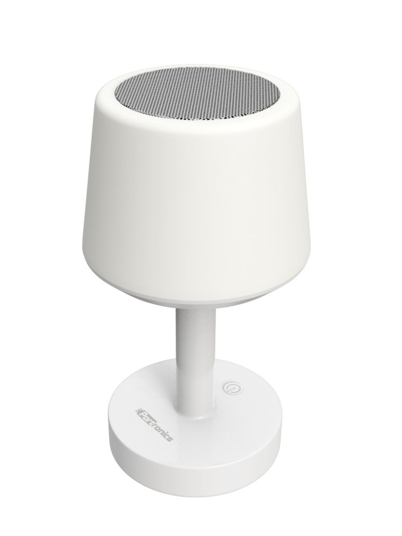 portronics white ilumi a portable led lamp with bluetooth speaker