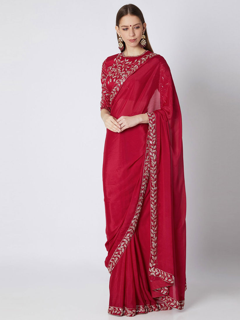 red embroidered saree