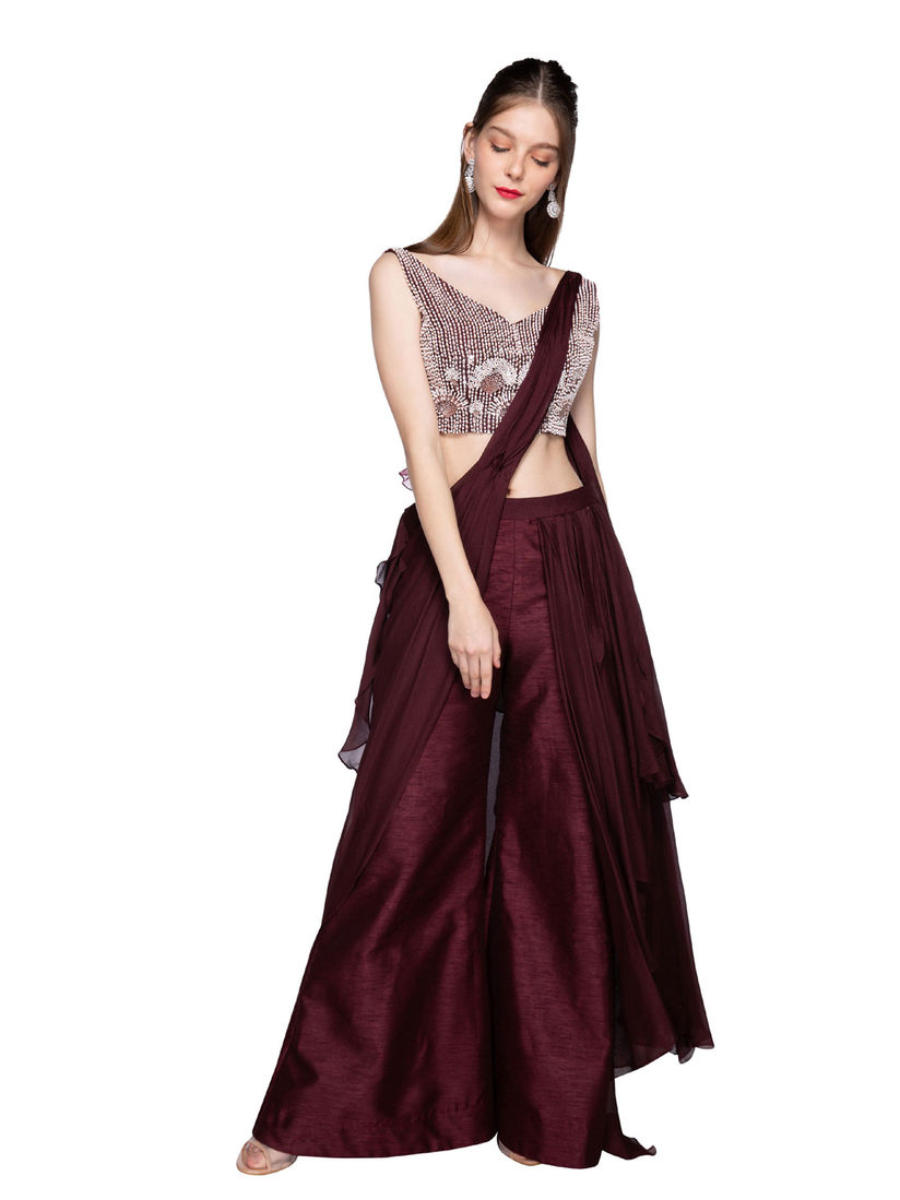Pink Peacock Couture Salwar Suits And Sets Buy Pink Peacock Couture Purple Embroidered Palazzo Saree With Stitches Blouse Set Of 2 Online Nykaa Fashion Looking for latest designer palazzo suits online? pink peacock couture purple embroidered palazzo saree with stitches blouse set of 2