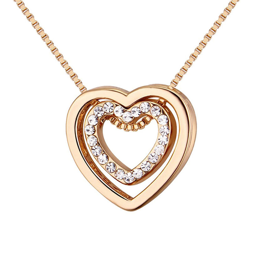 Peora Necklaces And Chokers Buy Peora 18k Gold Plated Double Love Heart Swarovski Crystal Pendant Necklace Mom Gift Online Nykaa Fashion