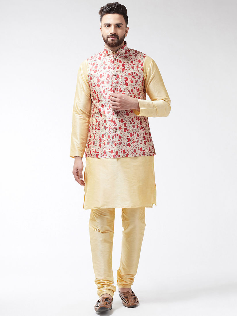 red silk blend nehru jacket