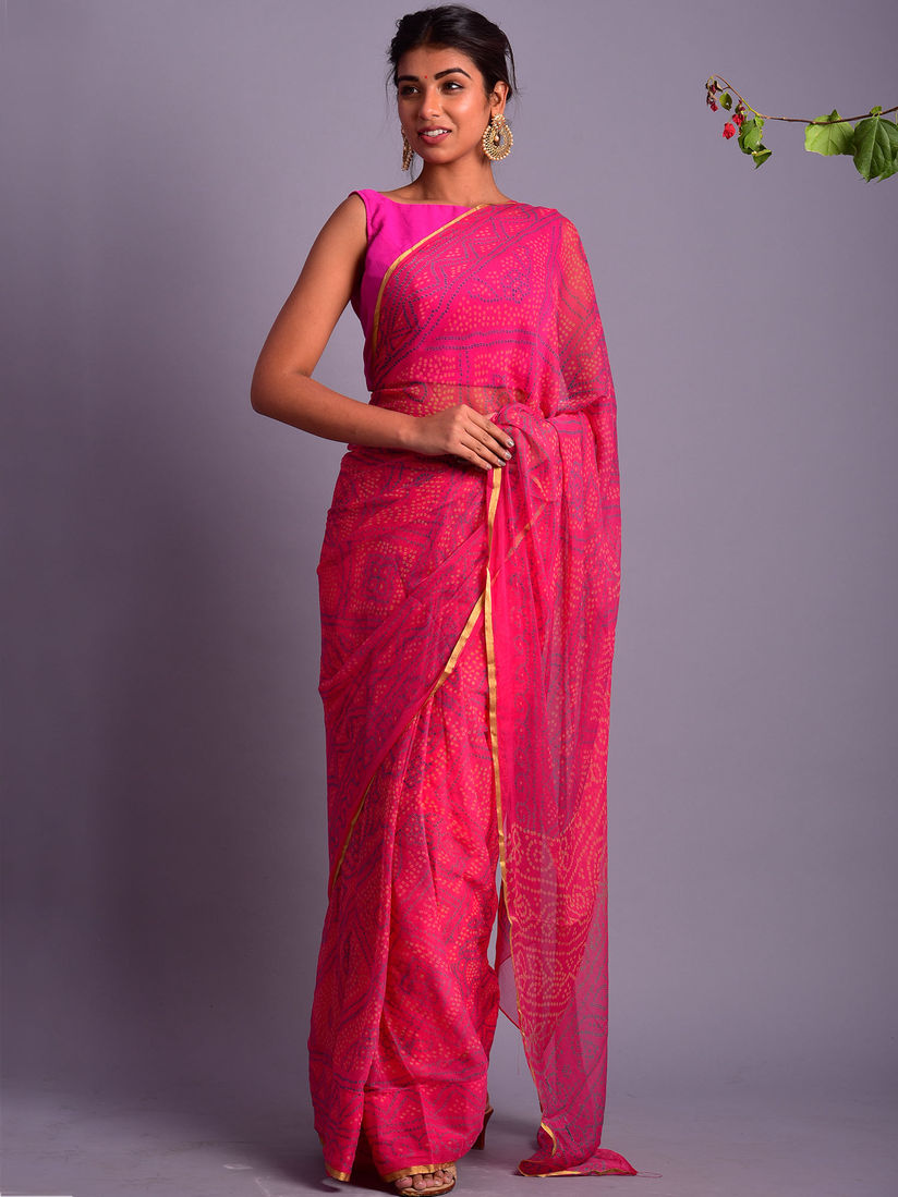 Pure chiffon bandhej saree clearance