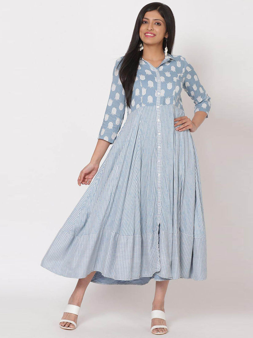 Buy Rangriti Grey Printed Maxi Dress 