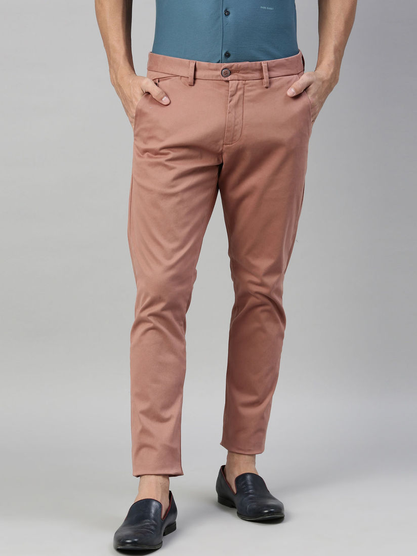 RARE RABBIT Rust Solid Casual Trousers 