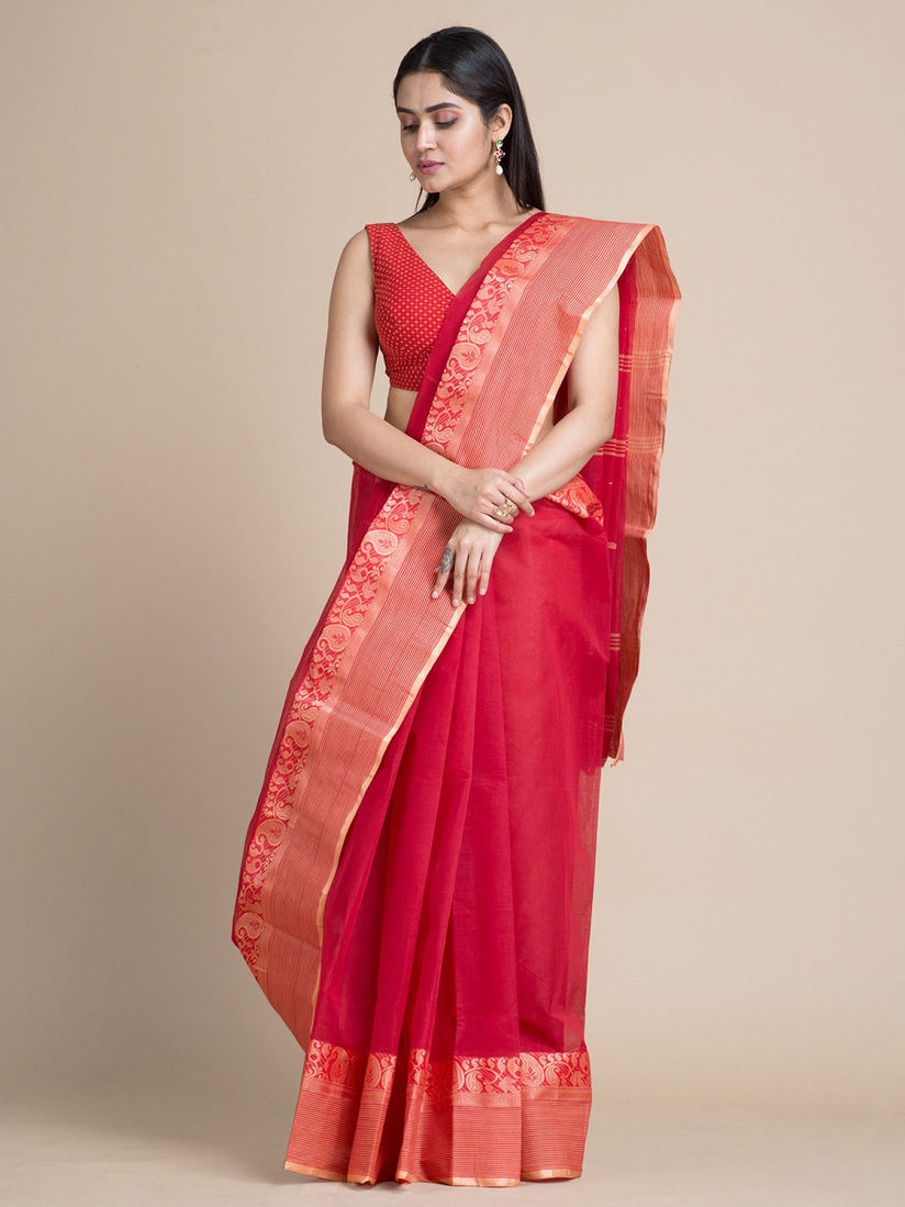 Red colour tant saree clearance