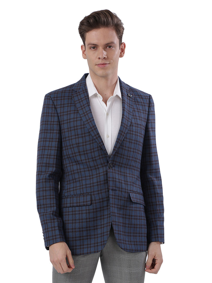 blue checks blazer