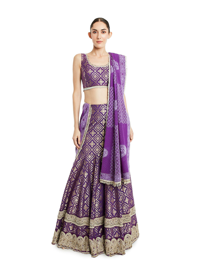 Rocky Star Lehengas Buy Rocky Star Purple Sleeveless Blouse With Brocade Embroidered Lehenga And Dupatta Set Of 3 Online Nykaa Fashion Then you must read these points before visiting the replica store. rocky star purple sleeveless blouse with brocade embroidered lehenga set customisable set of 3