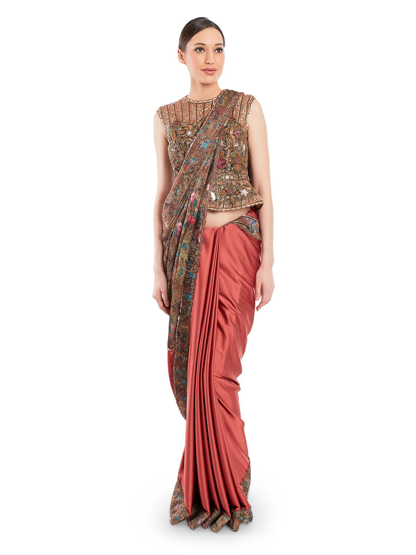 Rocky Star Sarees Buy Rocky Star Rust Printed Saree With Heavy Embroidered Stitched Blouse Online Nykaa Fashion Shop the top 25 most popular 1 at the best prices!