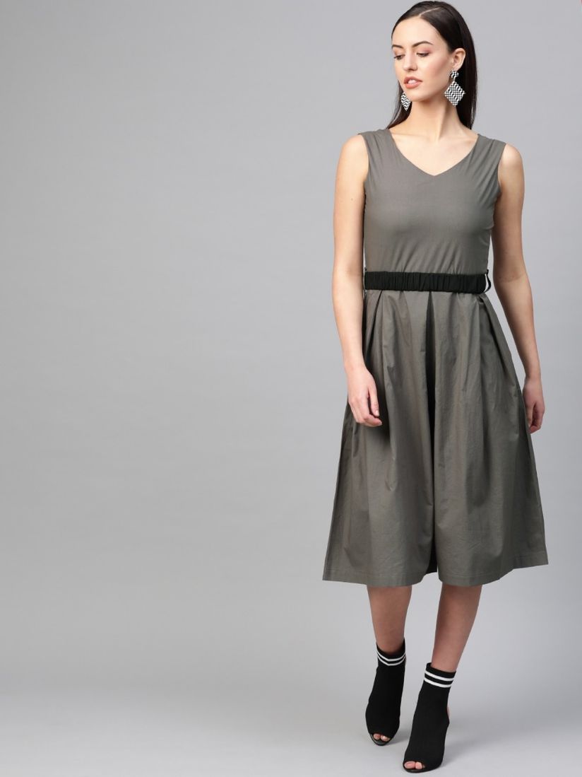 pleated jumpsuit dress with belt