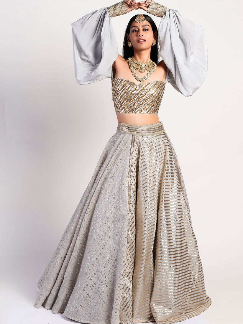 Silver crop top for lehenga clearance