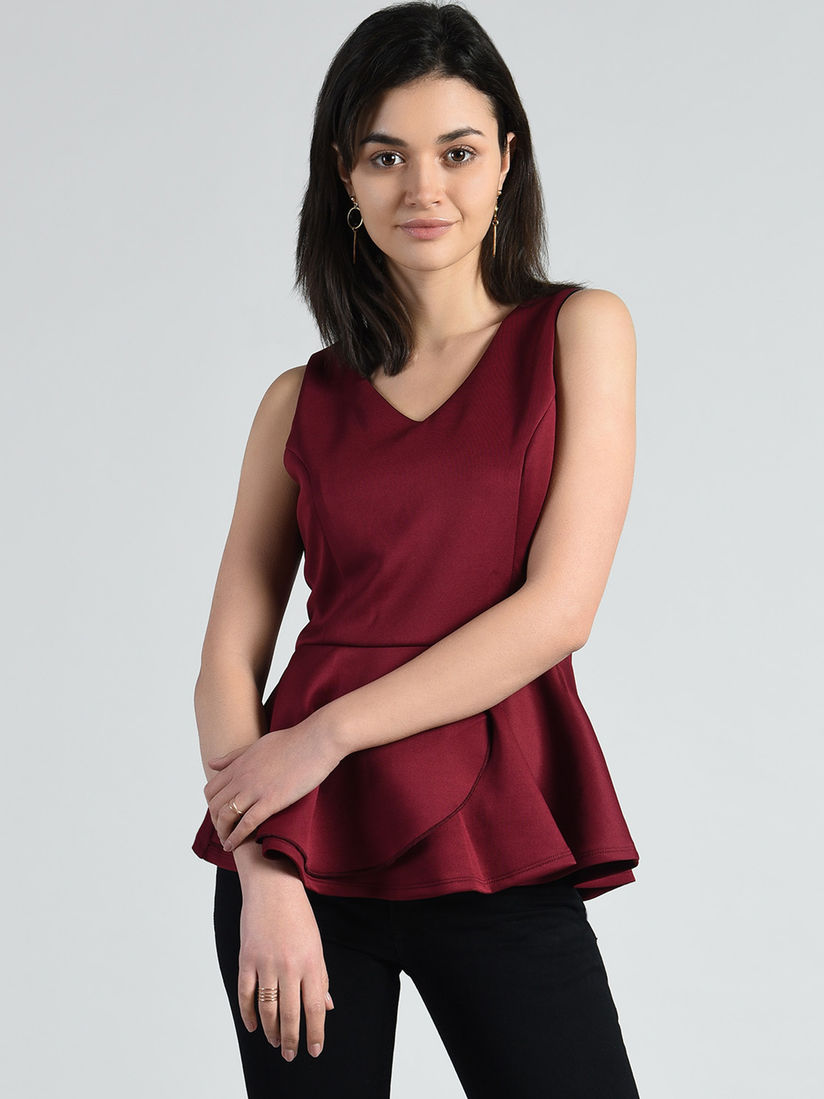 maroon peplum top