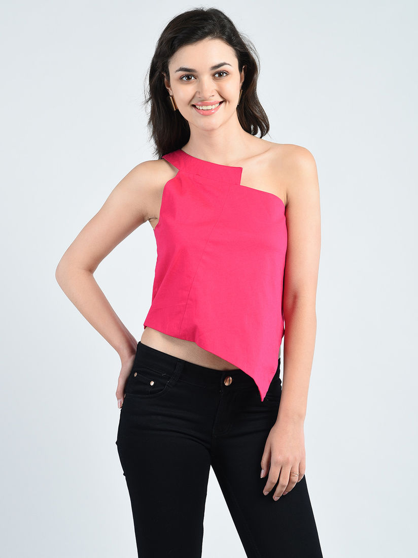 one shoulder sleeveless crop top