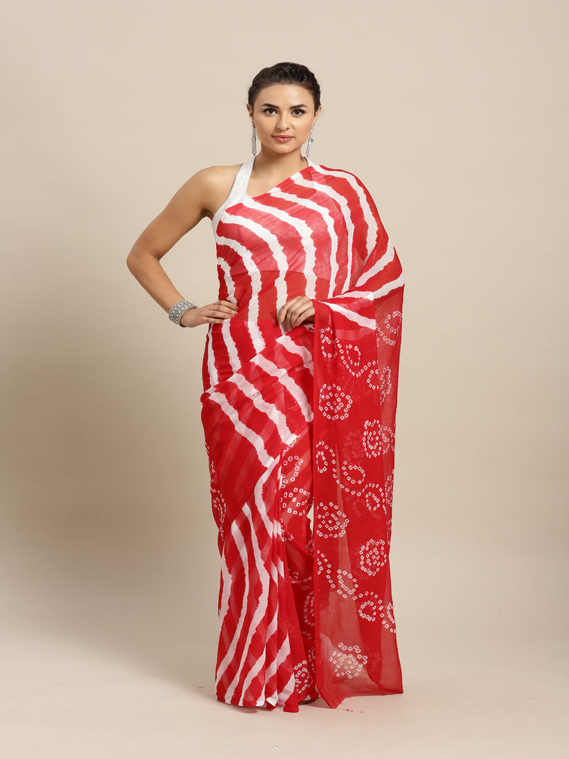 Geroo Jaipur Sarees Buy Geroo Jaipur Red Chiffon Leheriya And Bandhani Saree With Blouse Piece Online Nykaa Fashion Online store for the finest collection of handmade bandhani, blockprint , shibori, lehriya designs on sarees, stoles, duppattas and fabrics.