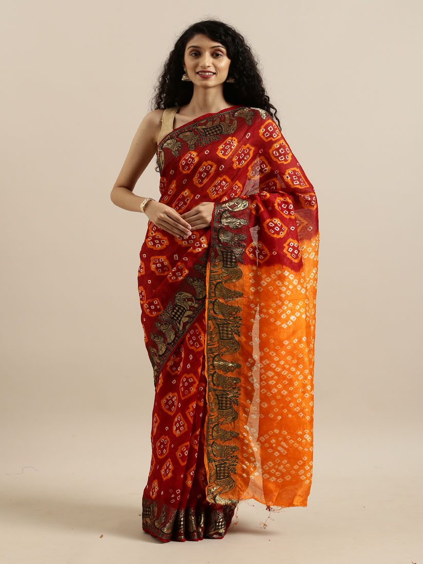 Geroo Jaipur Sarees Buy Geroo Jaipur Red Bandhani Jaquard Saree With Unstitched Saree Online Nykaa Fashion The saree is one of the most elegant and sophisticated outfits a woman can wear. geroo jaipur red bandhani jaquard saree with unstitched saree