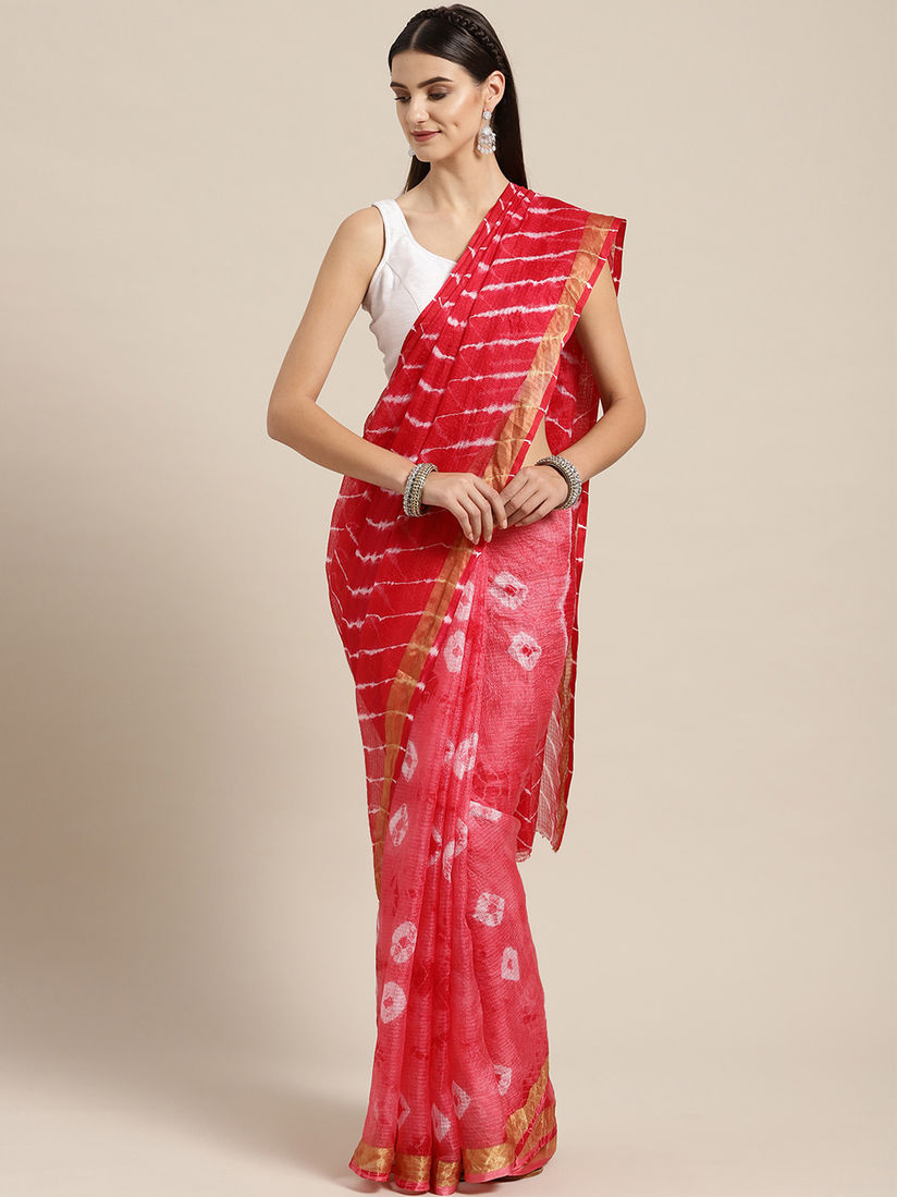 Geroo Jaipur Sarees Buy Geero Jaipur Red Leheriya Bandhani Kota Doria Saree With Unstitched Blouse Online Nykaa Fashion Get ready to make a colourful splash;