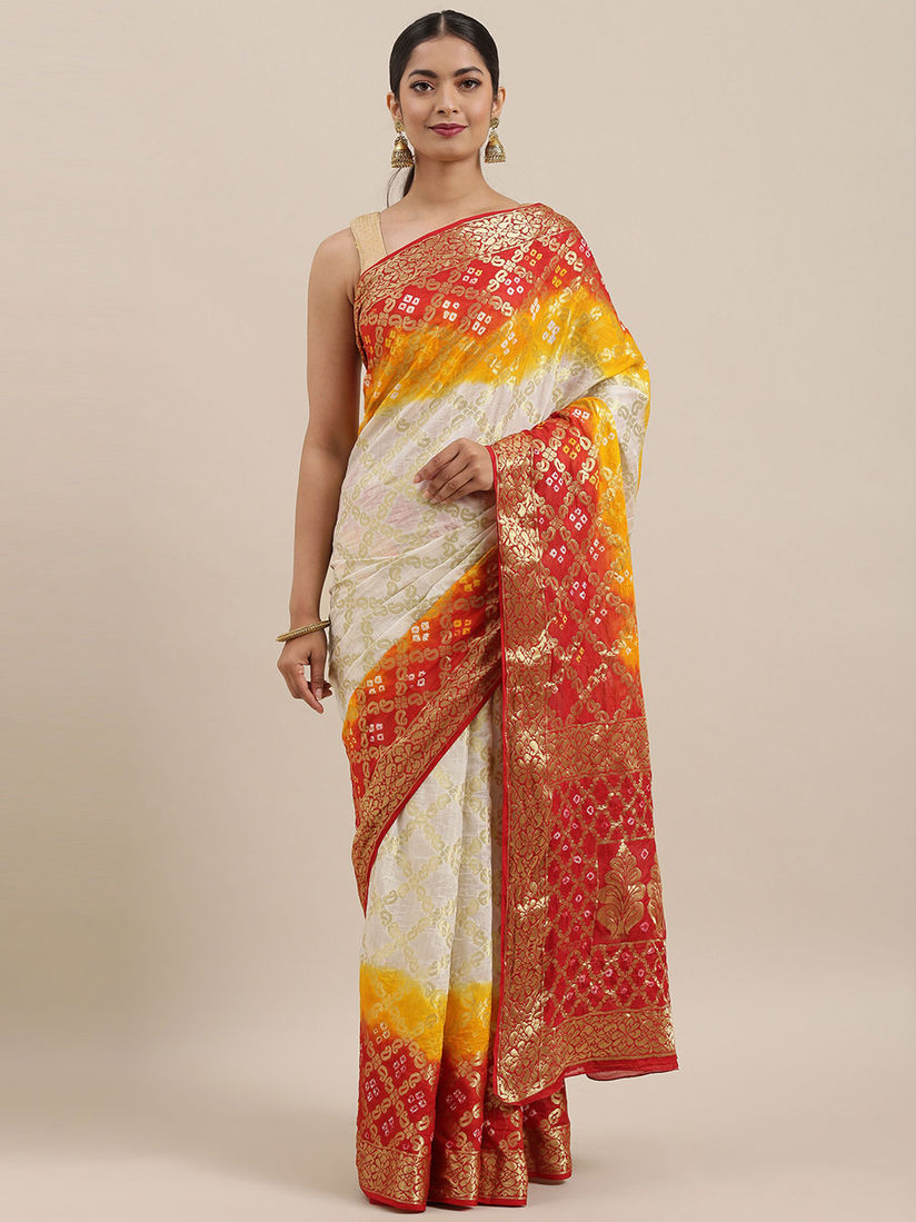 white red silk saree