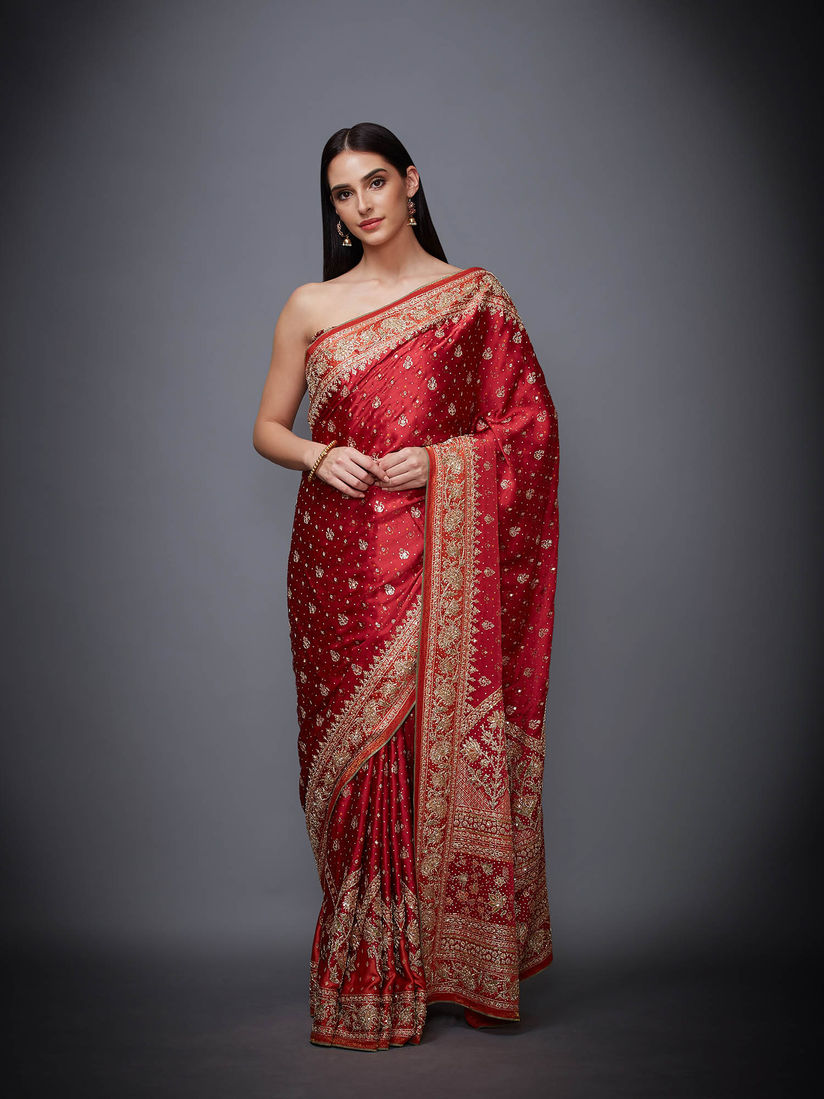 red embroidered saree