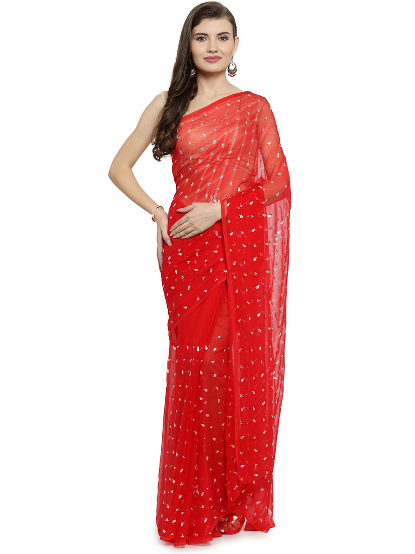Red pure chiffon saree clearance