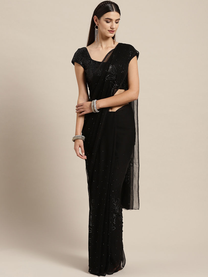 Black saree in chiffon clearance
