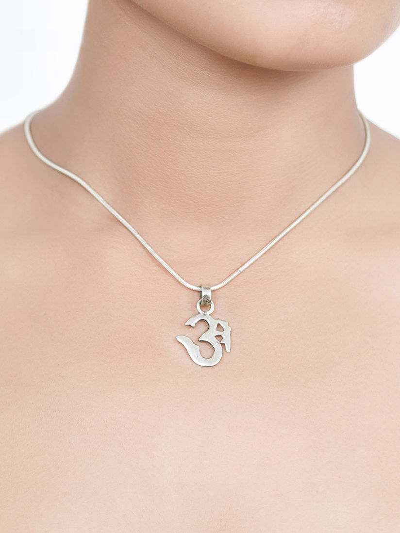 Sterling Silver Rhodium-plated Lotus w//Om Center Pendant