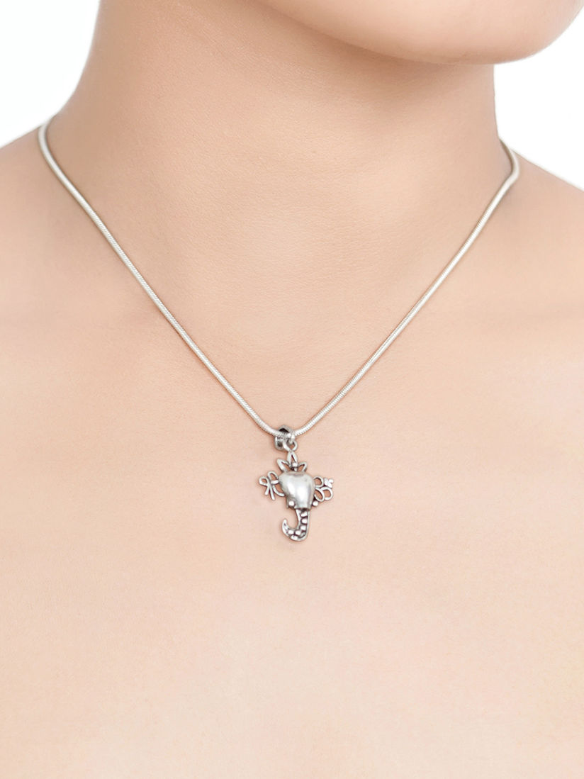 Sterling Silver Rhodium-plated Lotus w//Om Center Pendant