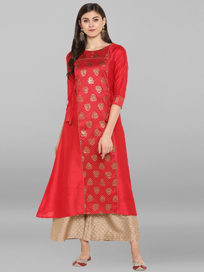 Red kurta palazzo set online clearance
