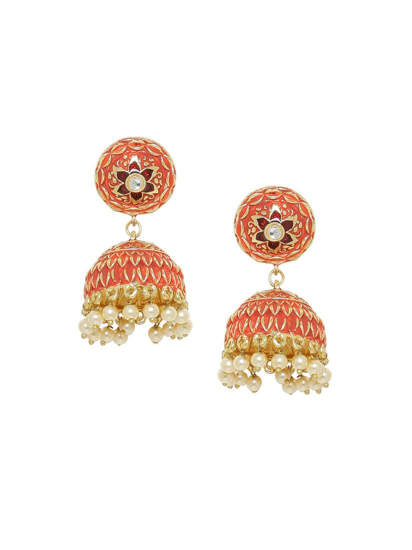 Shoshaa Earrings Buy Shoshaa Gold Plated Orange Enamel Jhumkas Online Nykaa Fashion