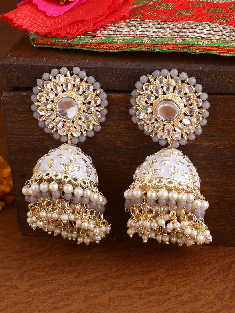 Shoshaa Earrings Buy Shoshaa Gold Plated Grey Kundan Jhumkas Online Nykaa Fashion Designer silk thread kundan jhumka earrings. shoshaa gold plated grey kundan jhumkas